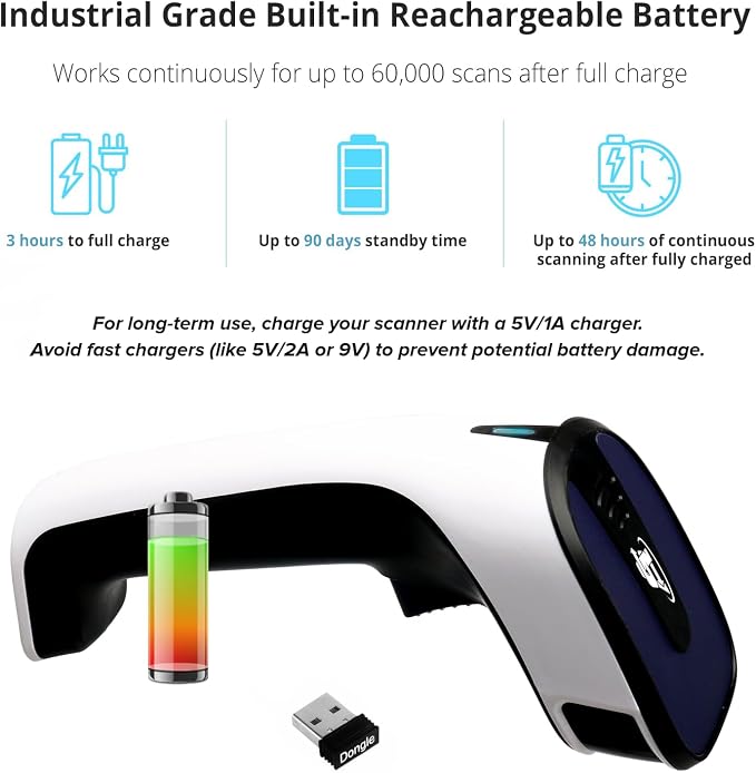 ScanAvenger Wireless Portable 1D with Stand Bluetooth Barcode Scanner: Hand Scanner 3-in-1, Cordless, Rechargeable Scan Gun for Inventory (1D&2D with No Next Gen Stand for QR Codes and PDF417)