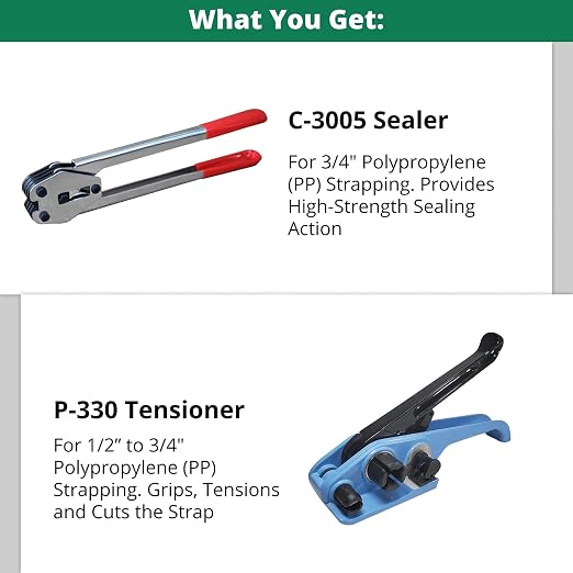 IDL Packaging - P-300, C-3005 Strapping Tool Set for 5/8" Polypropylene (PP) Strapping - Tensioner and Sealer for Poly Banding - Packaging Strapping Tool Kit