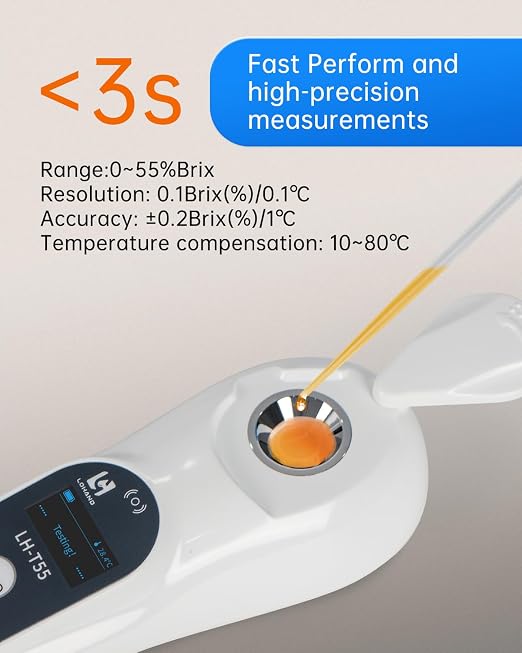 3-in-1 Digital Brix Refractometer with ATC/Refractive Index(RI), Accurate Measurement with Precision Light-Blocking Cover, Brix Meter for Fruit Juice/Beer Brewing/Coffee/Wine Liquid, Range: 0-55%