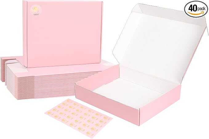 10x8x2 Pink Shipping Boxes Medium, 40 Pack Corrugated Cardboard Mailer Boxes for Packaging Small Business Mailing Gift