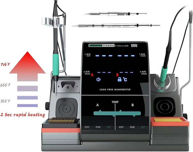 SUGON T3602 Professional Soldering Station 2 Sec Rapid Heat Up, with 6 Soldering Iron Tip, 110V Soldering Iron Station with Temperature Adjustment 212-842°F,Solder Iron Replacement Rack etc