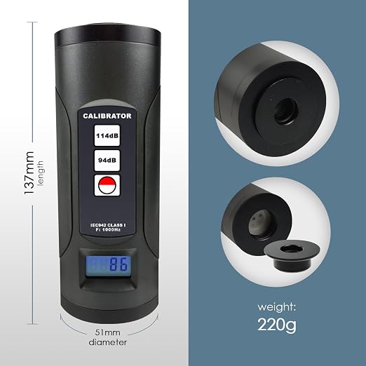 Sound Level Calibrator, Sound Decibel Calibrator, Digital Sound Meter Calibrator 94dB & 114dB for 1 inch and 1/2 inch Microphone Check with LCD Display