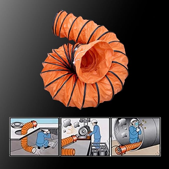 25ft Duct Hose PVC Flexible Duct Hosing with D-Ring & Ajustable Rope for 10Inch Utility Blower HVAC Ventilation Fan Exhaust Fan (10IN-25FT)