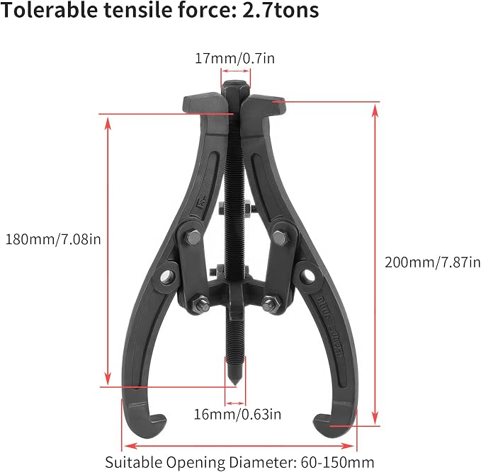 3 Jaw Puller 6in/150mm Universal Bearing Gear Pullers Heavy Duty Extractor Tool,High Carbon Steel Puller,Adjuestable Removal Kit Type for Bearings/Flywheels/Pulleys Remove