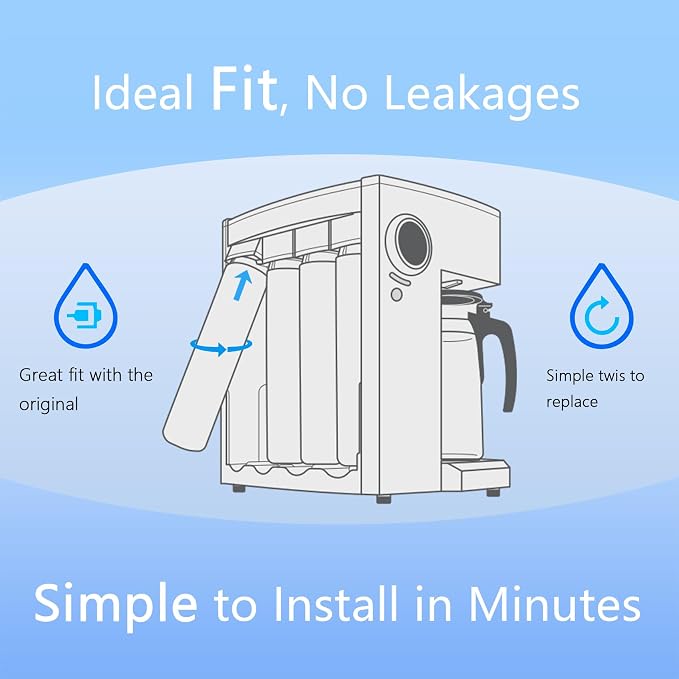 RO100ROPOT Series 4-Pack Replacement Filter Cartridge Set Compatible with Bluevua RO100ROPOT, RO100ROPOTUV Series Water Filter, Pack of 4 Filters (1*PP, 1*CTO, 1*RO, 1*PCF)