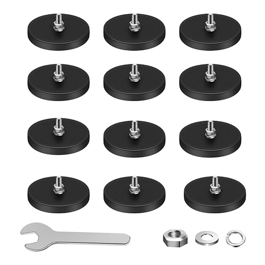 DIYMAG 1/4 Rubber Coated Magnets, 65LBS Anti-Scratch Neodymium Magnet Base Strong Large Magnetic License Plate Hold with Black Rubbers Coating for Light Bar Mirror Camera Tool 12 Packs