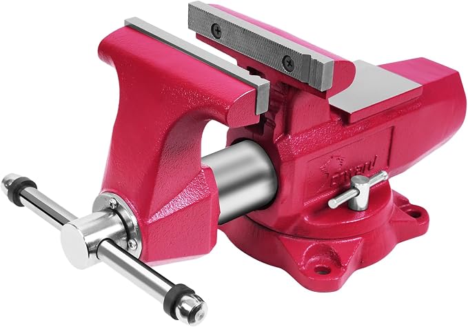 Forward Round Bench Vise 5 Inch, 1750B Economic Industrial Vice PRO with 360° Swivel Base, 5" Jaw Width, 5" Max Jaw Opening, 3-1/4" Throat Depth, 86,000PSI Ductile Iron