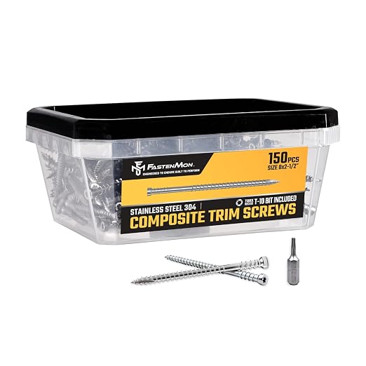 Composite Trim Screws, #8 x 2-1/2” Stainless Steel 304, 150pcs | Hidden Fastener For PVC & Wood, Outdoor Deck, Exterior & Finish Fasteners, Rust-Resistant, T-10 Star Drive, 1.1lbs