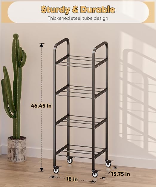 4-Tier 3D Printer Filament Storage Rack with Wheels, Rolling Spool Holder Stand Cart, Holds up to 48×1kg Spools, Heavy Duty Metal Filaments Organizer Shelf for Printing Studio Office Workshop