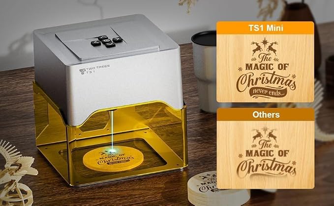 Twotrees TS1 Mini 3W Laser Engraver, Fully Enclosed Safe Design 80x80mm, 1kg Ultra-Portable Bluetooth APP Control for DIY Small Gifts Family Classroom