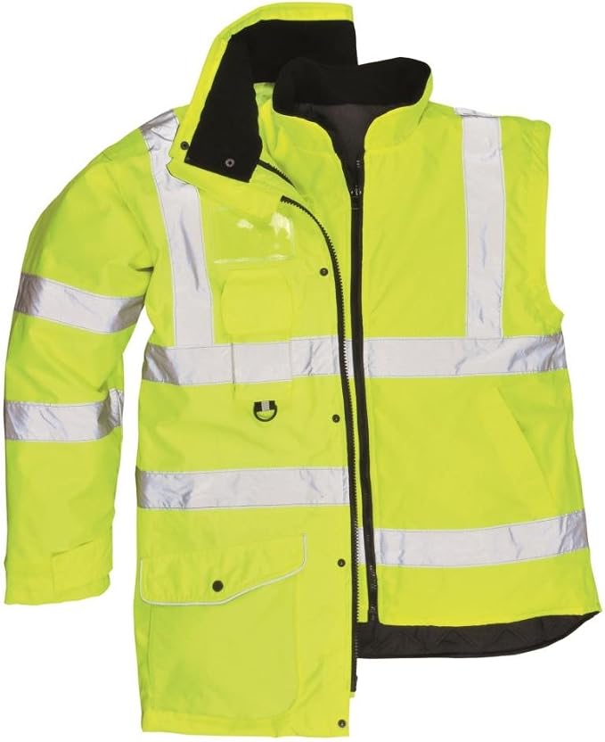 Portwest Hi-Vis 7in1 Jacket Viz Insulated Safety Visability Work Bomber Rain ANSI 3, XXL Yellow