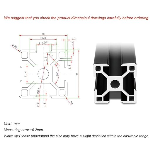 3030 T Slot Aluminum Extrusion for 3D Printer Parts and CNC DIY Black 600mmX4