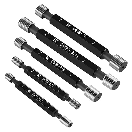 5pcs Imperial Thread Plug Gauge 2B Unified Thread Gage w/Boxes, Double End Go No Go Thread Gauge for Internal Thread Detection(#1/4 - #1/2)