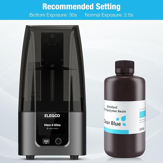 ELEGOO 3D Printer Resin 405nm LCD Fast UV Curing Standard Resin Photopolymer Resin High Precision Non Toxic Low Odor for DLP/LCD 3D Printing Clear Blue 1000G