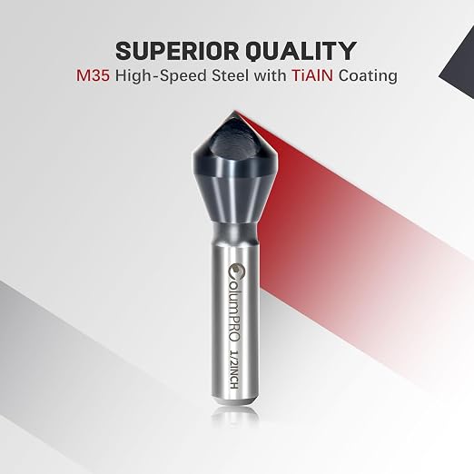 TiAlN Cobalt Single-End Countersink Chamfer Tool - Heavy-Duty M35 82-Degree Countersink Bit for Metal, Stainless Steel, Copper, Wood, Fiberboard, 1/2"