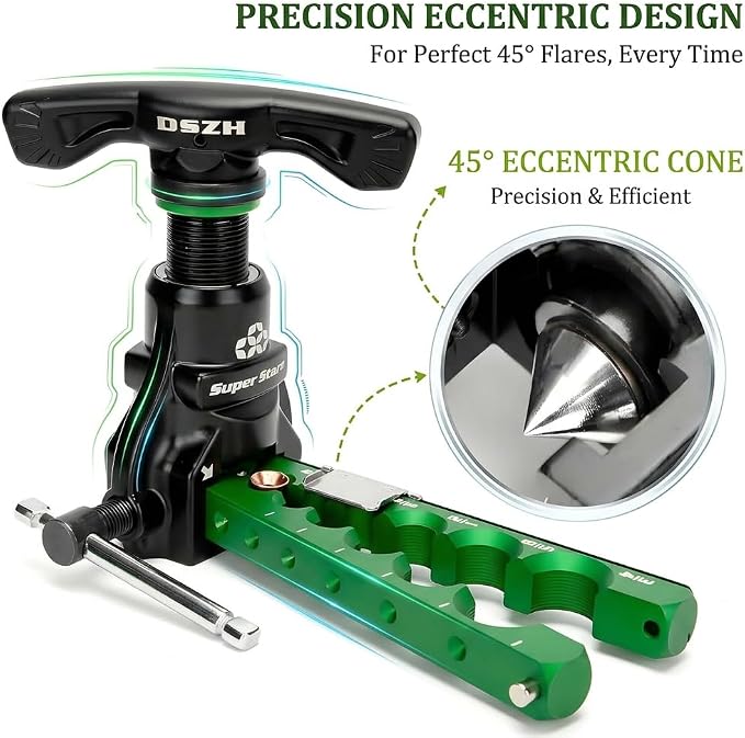 Flaring Tool for 1/4" - 3/4" HVAC Tools Single Tube Flare Tool Kit 45° Eccentric Tubing Flaring Tool with Clutch Limit Piece for Copper Aluminum Pipes Refrigeration Air Conditioner Repair