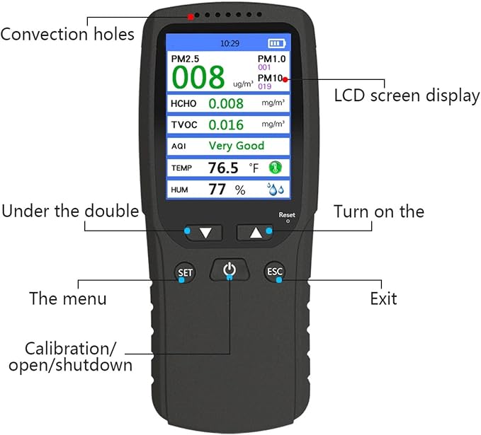 Air Quality Monitor Screen Air Quality Monitor, Air Quality Detector Lcd Pm10 High Precision Pm2.5 Pm1.0 2.8 Inch Dm106 Indoor Air Quality Meters