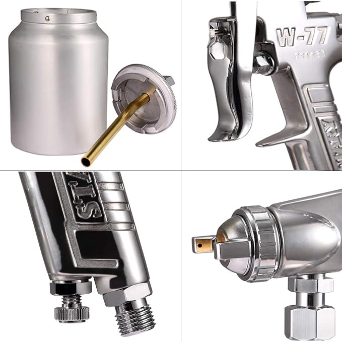 W77 Siphon Feed Spray Gun with 1000cc Cup, 2.5mm Nozzle Spray Gun, Silver Handle