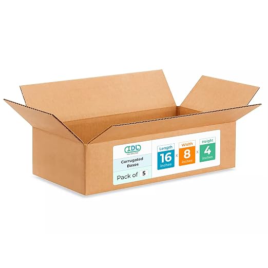 IDL Packaging - B-1684-5 Small Corrugated Shipping Boxes 16"L x 8”W x 4"H (Pack of 5) - Excellent Choice of Strong Packing Boxes for USPS, UPS, FedEx Shipping