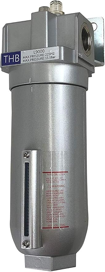 INDUSTRIAL GRADE LUBRICATOR OILER FOR COMPRESSED AIR LUBRICATE PNEUMATIC AIR TOOLS, METAL BOWL WITH VISIBLE SIGHT GLASS, 225 PSI MAX (1/2" NPT, 11oz)