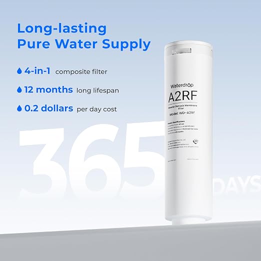Waterdrop A2RF Filter, Replacement for A2 RO System, 12-Month Lifetime | Countertop Reverse Osmosis Filter, Enhanced Filtration, Long Filter Lifespan, Easy and Quick Filter Replacement