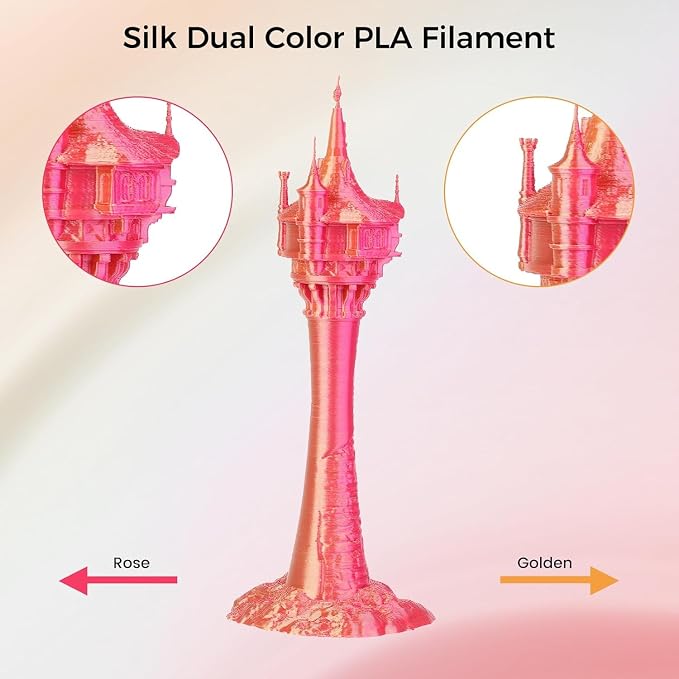 Comgrow Silk Shiny Blue Rose Red Orange and Golden 3D Printer Filament, Comgrow 3D Printing Materials Silk PLA 1.75mm, 3D Printing Filament +/-0.02mm, 250g X 4 Spool