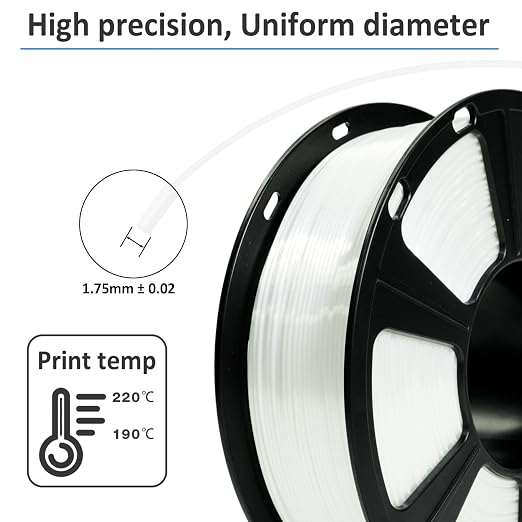 GIANTARM 3D Printer Filament, Silk White Pla Filament, 1Kg(2.2lbs) Spool, 1.75mm Dimension Accuracy +/- 0.03mm, 3D Printing Filament