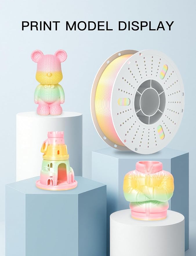 PINBALL Silk Rainbow PLA 3D Printer Filament 1.75mm Shiny Multi-Color Changing Filament 3D Printing PLA Filament Dimensional Accuracy +/- 0.02mm 1 KG Silk Rainbow Guava