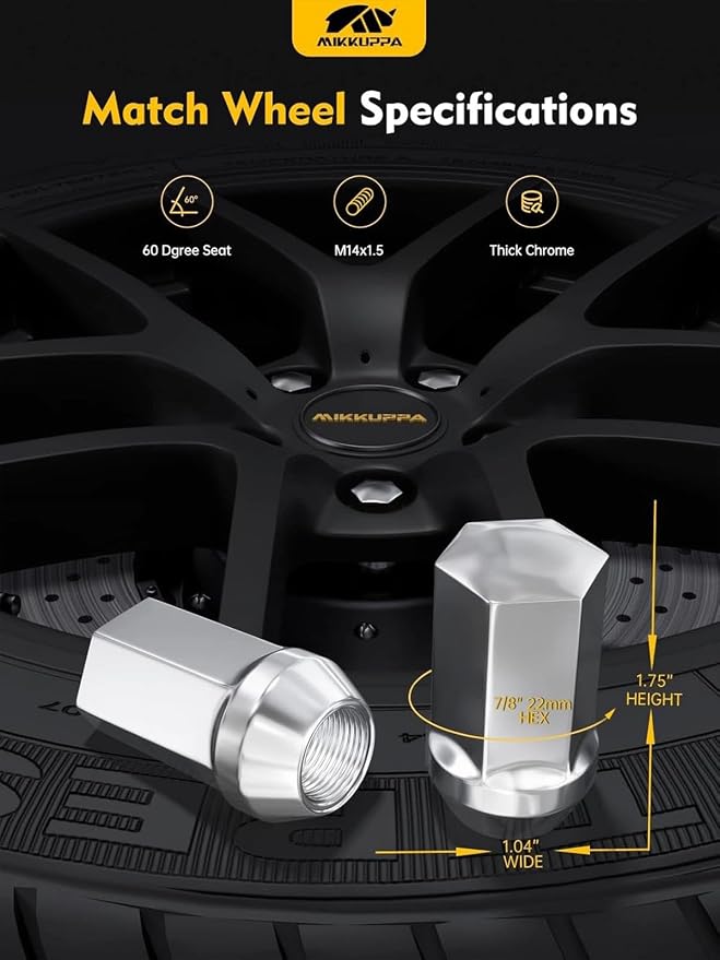 MIKKUPPA 4PCS M14x1.5 OEM Lug Nuts - Replacement for Chevy Silverado Suburban Tahoe, GMC Sierra 1500 Yukon, Buick Cadillac Dodge Chrysler, OEM Factory Wheel, Chrome Closed End One-Piece Tire Nut