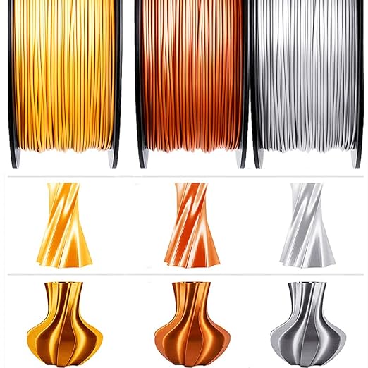 GIANTARM PLA Filament 1.75mm Bundle, Silk Gold Silver Copper PLA, Dimensional Accuracy +/-0.03mm，0.5kg Spool, 3 Packs with Vacuum Packing, for Most 3D FDM Printer