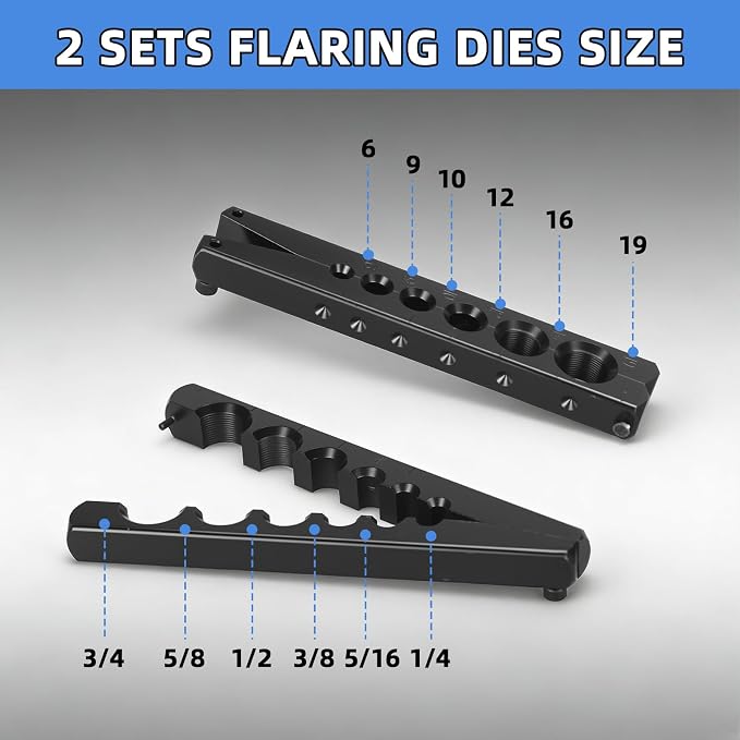 Eccentric Flaring Tool Kit, 1/4-3/4 Inch (6-19mm) 45 Degree HVAC Flare Tool for Copper Pipe, Aluminum Pipe, Stainless Steel Pipe