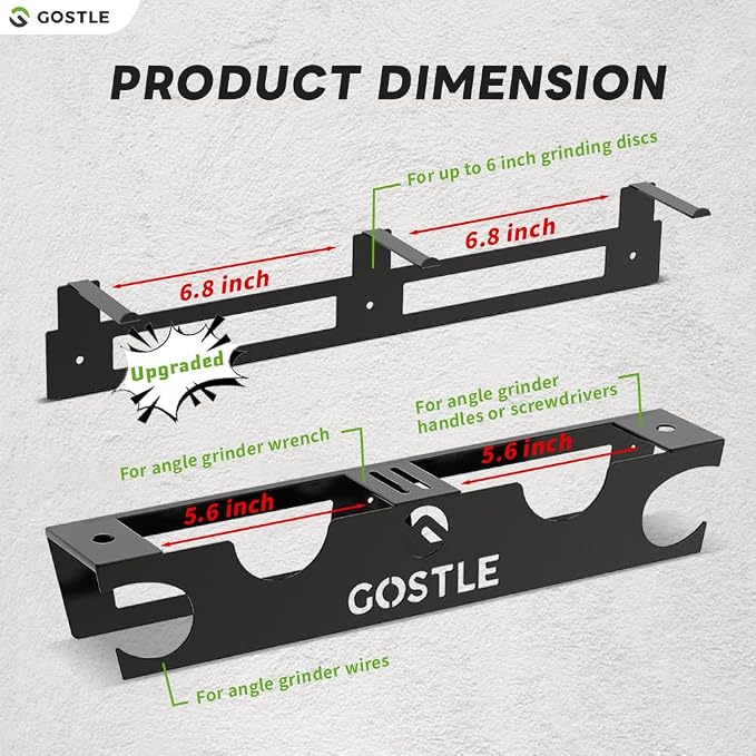 2 Bay Angle Grinder Holder with Discs Hook Rack, Grinders Power Tools Holder Storage Rack, Wall Mount Organizer Bracket for Cutters Polishers with Cord Hanger and Hooks