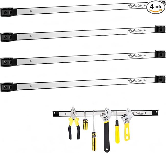 4 Pieces 24" Magnetic Tool Holder Strip, Stainless Steel Surface Tool Magnet Bar, Metal Tool Organizer Rack for Garage Organization, Easy To Install in Workshop, Mounting Screws Included