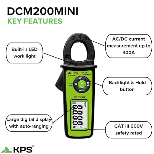 KPS DCM200MINI Compact Clamp Meter – 400A AC with NCV & 6000-Count Display | Best for On-The-Go Electricians and DIYers