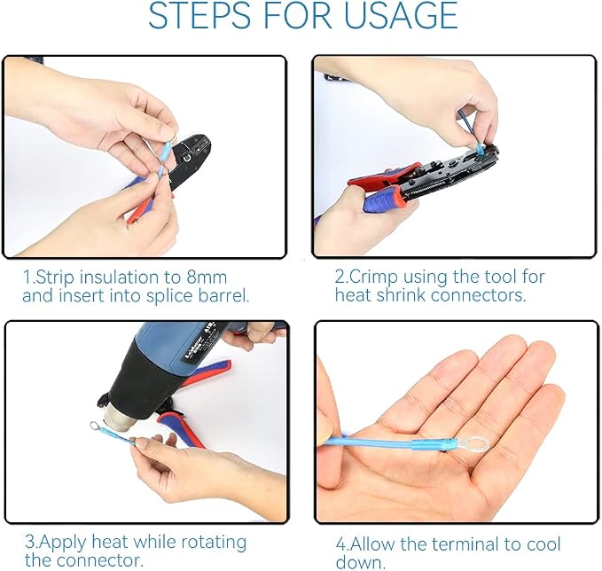 HKS 520PCS Heat Shrink Wire Connectors Kit 12-10 16-14 22-16 AWG - Tinned Red Copper - Ring Fork Spade Butt Splice Terminal (3Colors/21Size) - Marine Automotive Electrical Waterproof Insulated Crimp