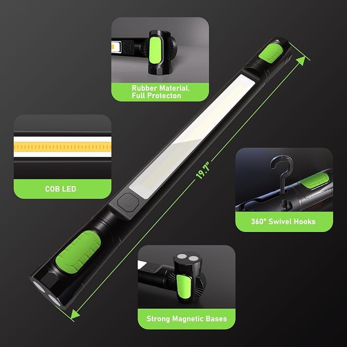 2 Pcs Work Light for Mechanic,Magnetic Light Bar,5400mAh Rechargeable,3200LM LED Work Lights Cordless UnderhoodLight with Hooks Portable Automotive Tools for Car Garage Shop Emergency,Present for Him
