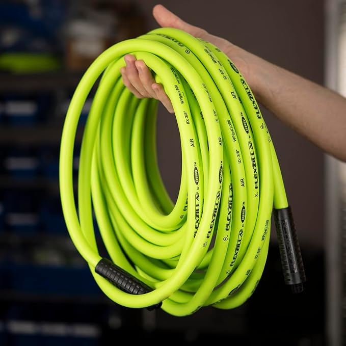 Flexzilla Air Compressor Hose, 1/4 in. x 50 ft., 1/4 in. MNPT Fittings, No-Kink, All Weather, Lightweight, Premium Hybrid Polymer, 300 PSI, ZillaGreen