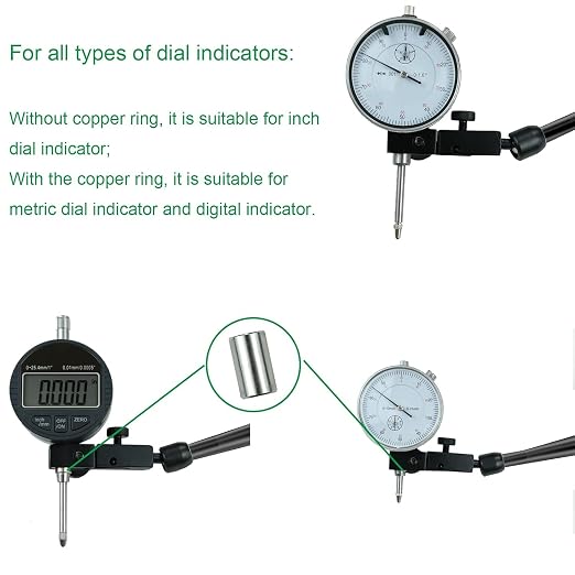 HDLNKAK Indicator Magnetic Base and Flex Arm Combo, 360 Deg Flexible Stem Holder for Digital Dial Indicator Gauge, Magnetic Base Stand 176 lbs Max Pull for Dial Indicator (Black)