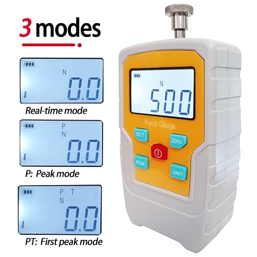 Digital Electronic Pull Gauge Tester 110LB/500N Force Gauge Push-Pull Meter Tension Compression Pressure Testing Thrust Meter Peak Mode with 6 Kinds of Probe and Extension Rod (110LB 500N)