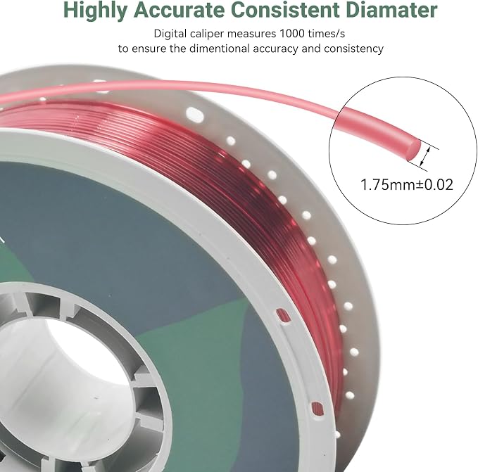 PETG Transparent 3D Printer Filament, Dimensional Accuracy +/- 0.03 mm, 1kg Spool(2.2lbs), 1.75 mm Fit for Most 3D Printers, Clear Red