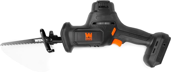 WEN 20V Max Cordless Reciprocating Saw, Brushless Compact One-Handed Design with 4.0 Ah Lithium-Ion Battery and Charger (20631)