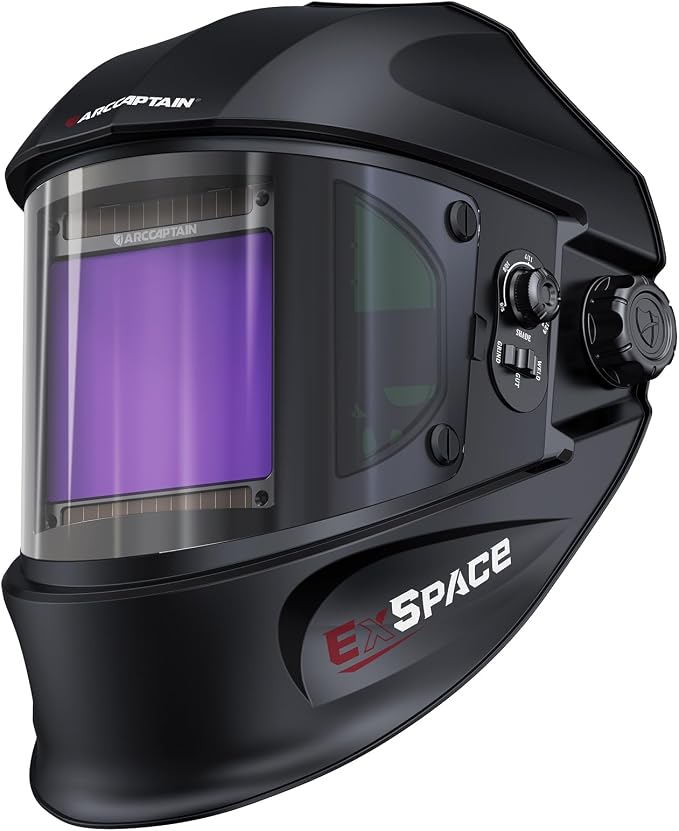 ARCCAPTAIN Auto Darkening Welding Helmet with Side View, 180° Panoramic View, 1/1/1/1 True Color Large Viewing Welding Hood with 4 Arc Sensor Solar Powered, Wide Shade 4/5-9/9-13 for TIG MIG ARC CUT