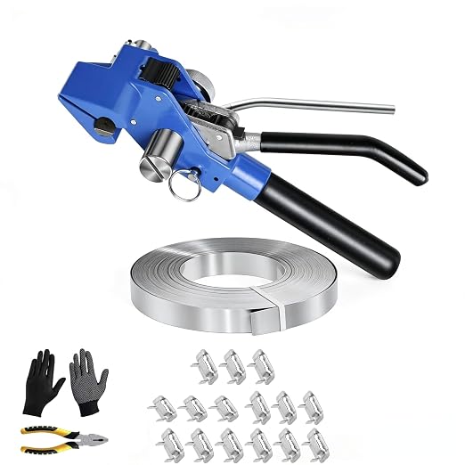Steel Banding Strapping Kit, 3/4" x 100 Ft S304 Stainless Steel Coil with Manual Ratchet Tensioner & Cutter, 100pcs Ear-Lock Buckles, Heavy Duty Metal Strapping Tool for Pallets, Pipes & Bundling
