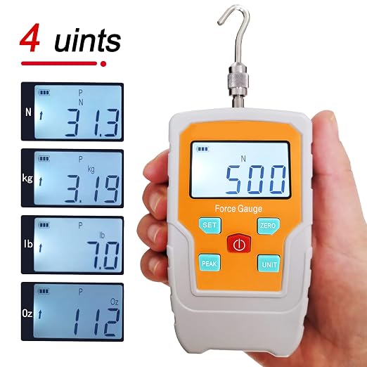 Digital Electronic Pull Gauge Tester 110LB/500N Force Gauge Push-Pull Meter Tension Compression Pressure Testing Thrust Meter Peak Mode with 6 Kinds of Probe and Extension Rod (110LB 500N)