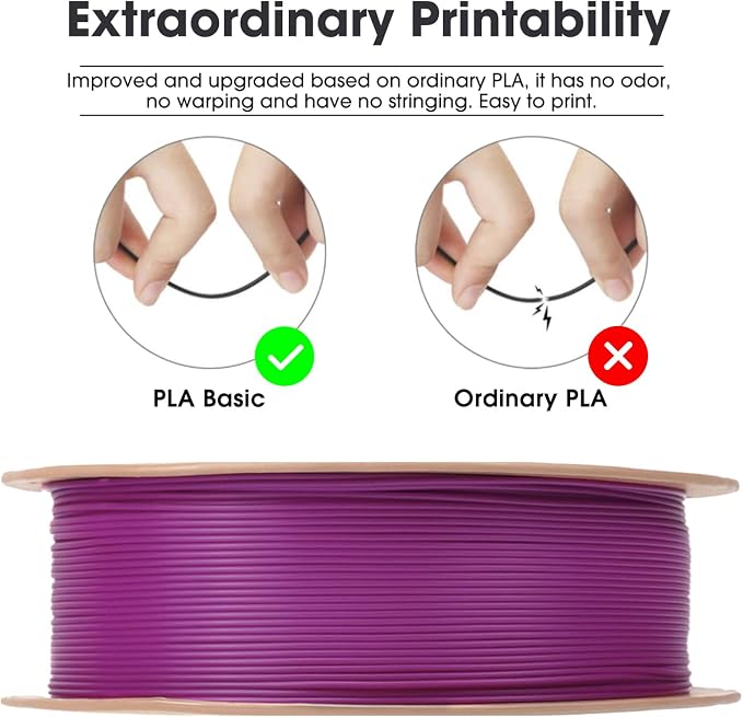 eSUN PLA Basic Filament 1.75mm, 3D Printer Filament High Speed PLA for Fast Printing, 1KG per Spool, 2 Spools High Speed 3D Printing Filament, Purple