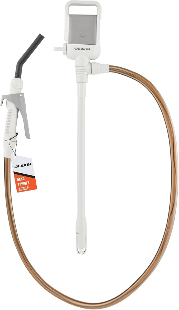 Deway Automatic Fuel Transfer Stick Pump with Hand Trigger & 59" PVC Hose - 2.6 GPM Battery Powered Gas Pump for Gasoline, Diesel, DEF, Agricultural Chemicals, Generators, Lawn Equipment