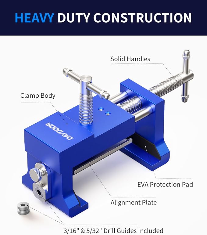 DAYDOOR Professional Cabinet Installation Clamps 4 Pack, Heavy Duty Face Frame Alignment Tool with Integrated Drill Guide & EVA Protection, Woodworking Claw Clamps, Blue