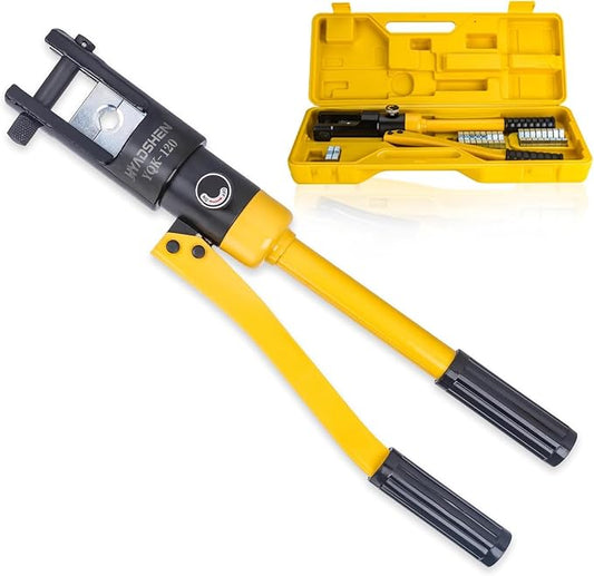 12 Ton Hydraulic Crimping Tool 6 AWG to 500MCM, Battery Cable Lug Terminal Crimper With 10 dies，Easy to Operate Hydraulic Wire Crimping Tool Kit for Wire Rope