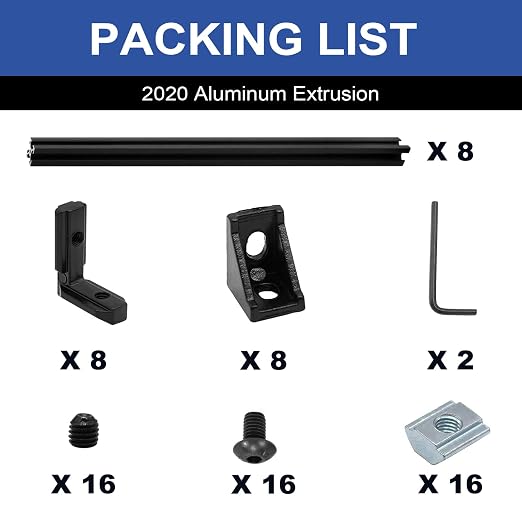 8Pack 2020 Aluminum Extrusion V-Slot 1830mm 72 inch Black Extruded Aluminum Profile 20x20 V-Slotted Framing European Standard Anodized Linear Rail for 3D Printer Accessories Parts
