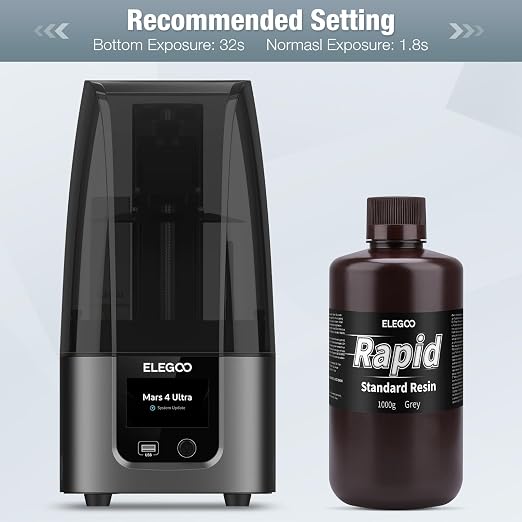 ELEGOO Rapid Standard Resin 3D Printer Resin 405nm Fast Curing High Precision Low Odor Especially for ELEGOO Saturn 3 Ultra and Mars 4 Ultra Grey 1000G